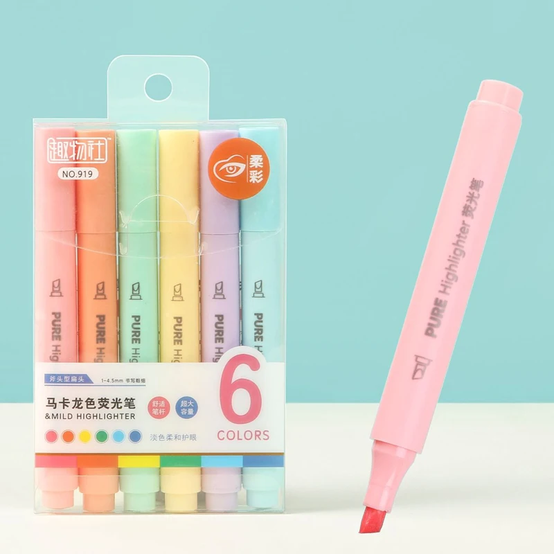 Pastel Highlighter Set Double Ended - Stylos surligneurs Pastel 6 pièces-ensemble de