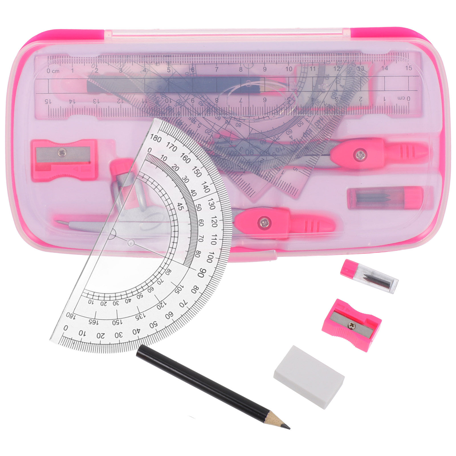 Math Geometry Set With Compass - 1. Ensemble de compas, rapporteur, équerre,