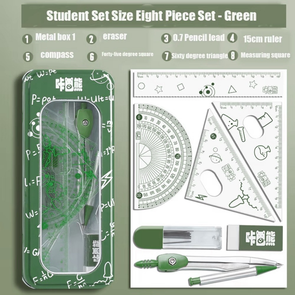 Math Geometry Set With Compass - Ensemble de géométrie multifonctionnel 8 pièces/kit
