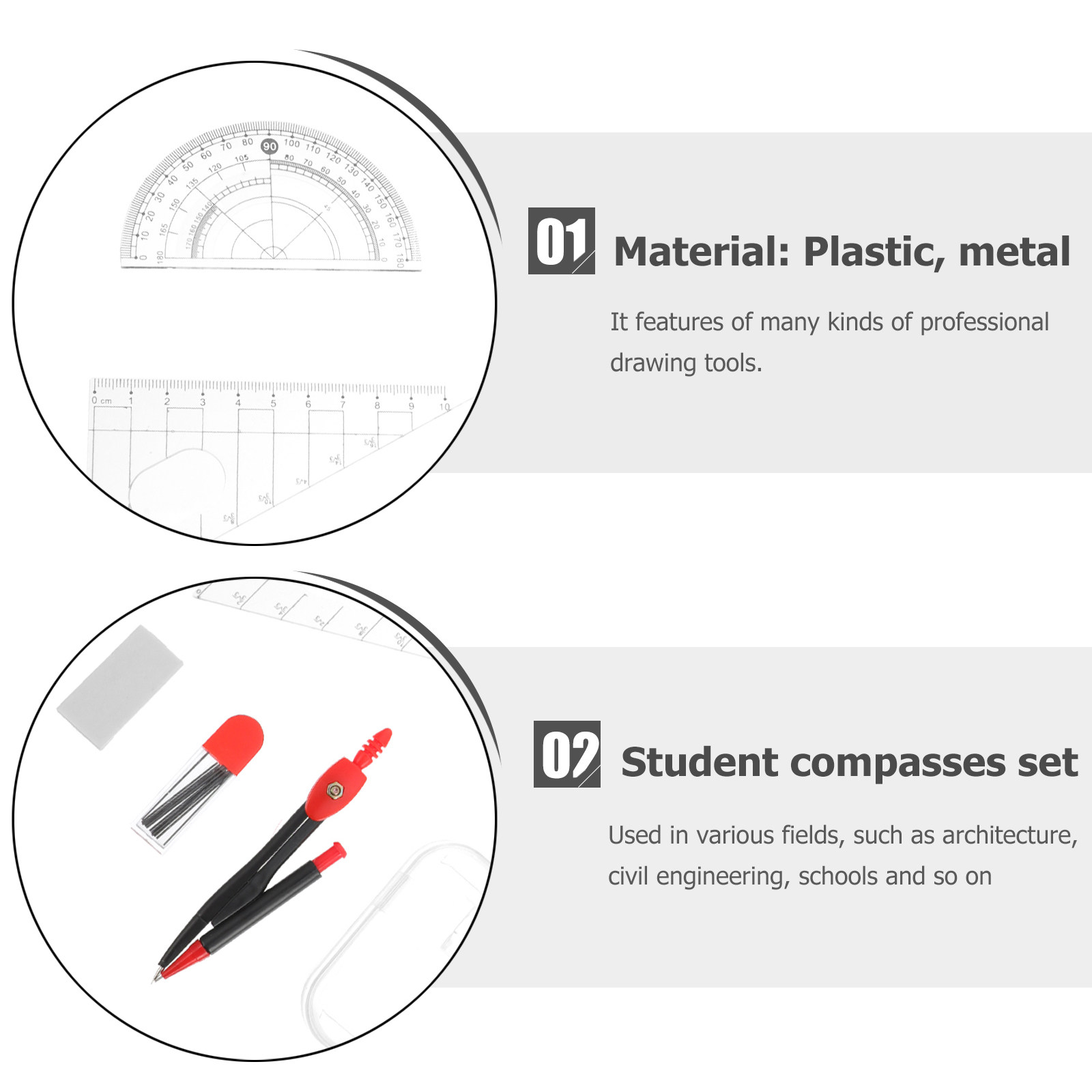 1 ensemble de compas et de règ - Math Geometry Set With Compass avis et prix
